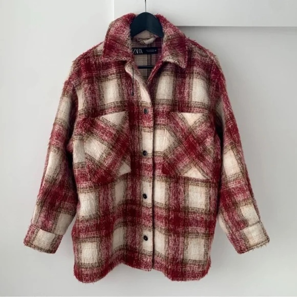 Zara Plaid Red and Cream Women's Jacket